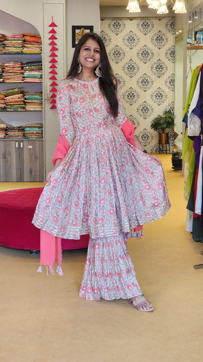 Floral Peplum With Garara Set