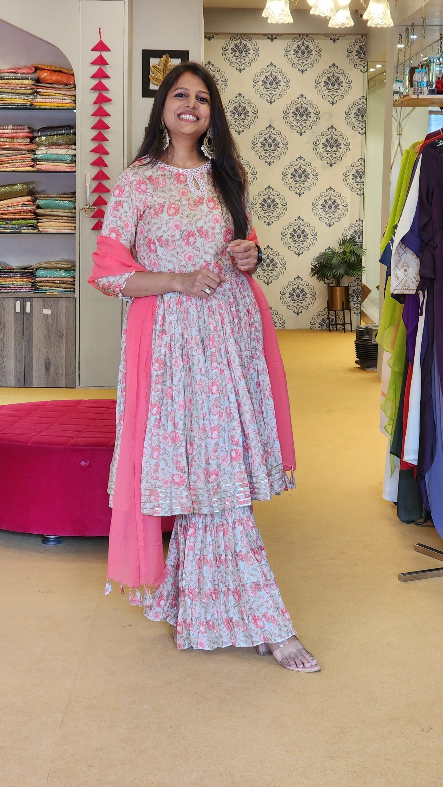 Floral Peplum With Garara Set