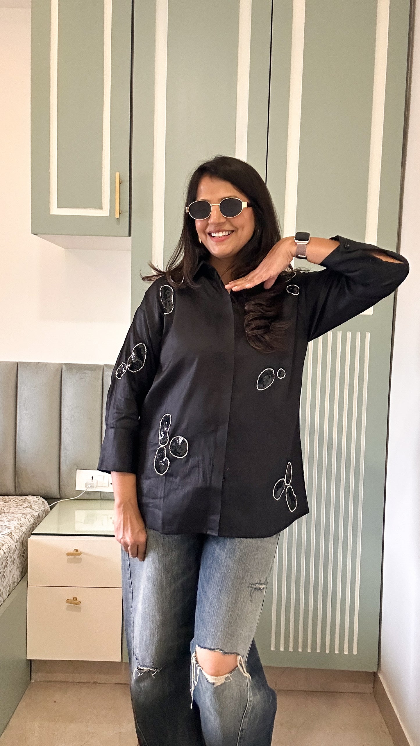 Black Rhinestone Shirt (15 days dispatch)