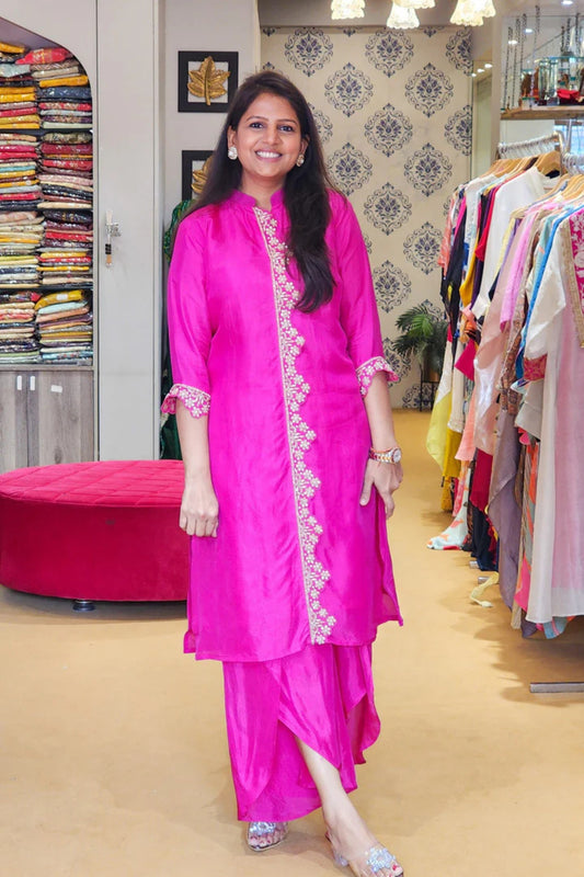 Hot Pink Zardosi Scalap Plazzo Set