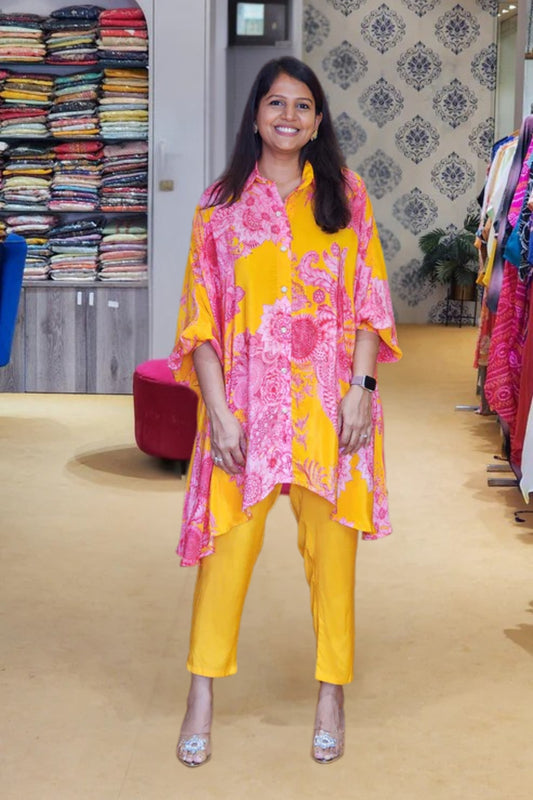 Yellow Floral Kaftan Co Ord Set