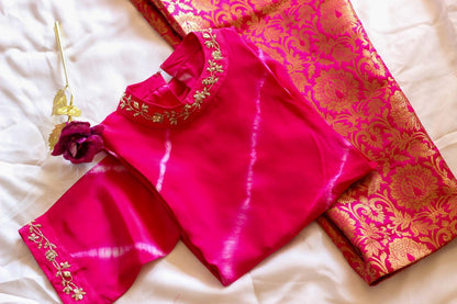 Hot Pink Tie Dye Top with Banarasi Pants