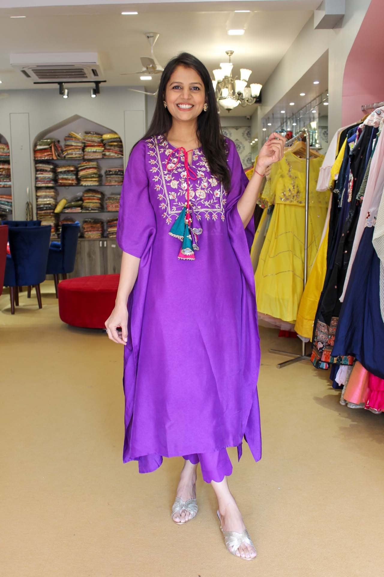 Vibrant Purple Zardosi kaftan