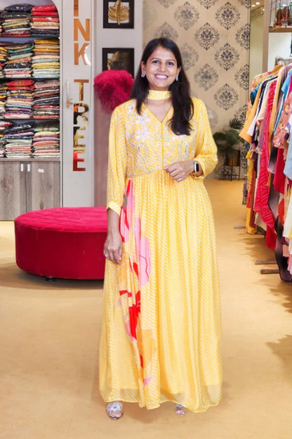 Yellow Leheriya Gown