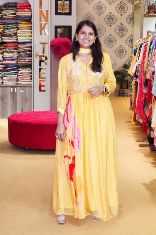 Yellow Leheriya Gown