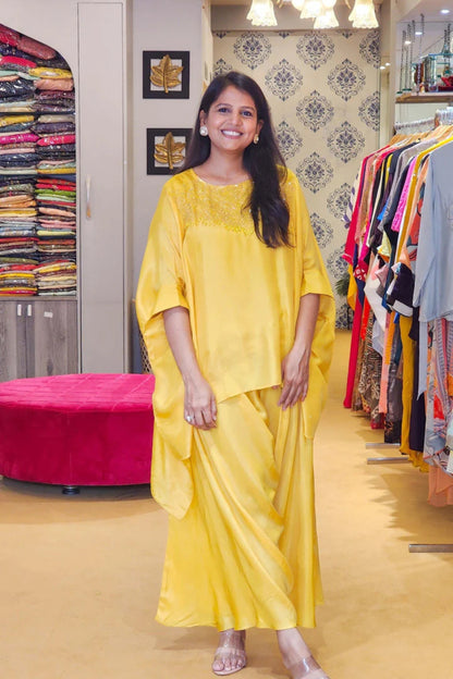 Yellow Heavily Embellished Neck and Harem Palazzo