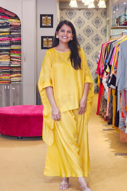 Yellow Heavily Embellished Neck and Harem Palazzo