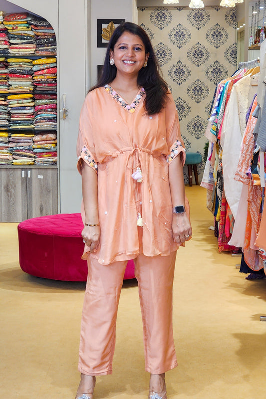 Tangerine Embroidery Kaftan Co ord Set