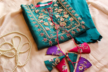Vibrant Green Zardosi kaftan