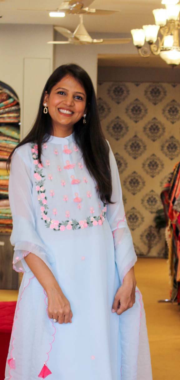 Pastel Blue Kurta Set On Georgette Fabric