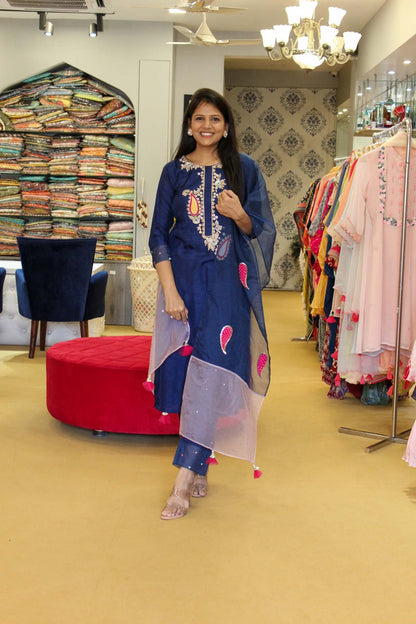 Persian Blue Zardosi Handcrafted Kurta Set.