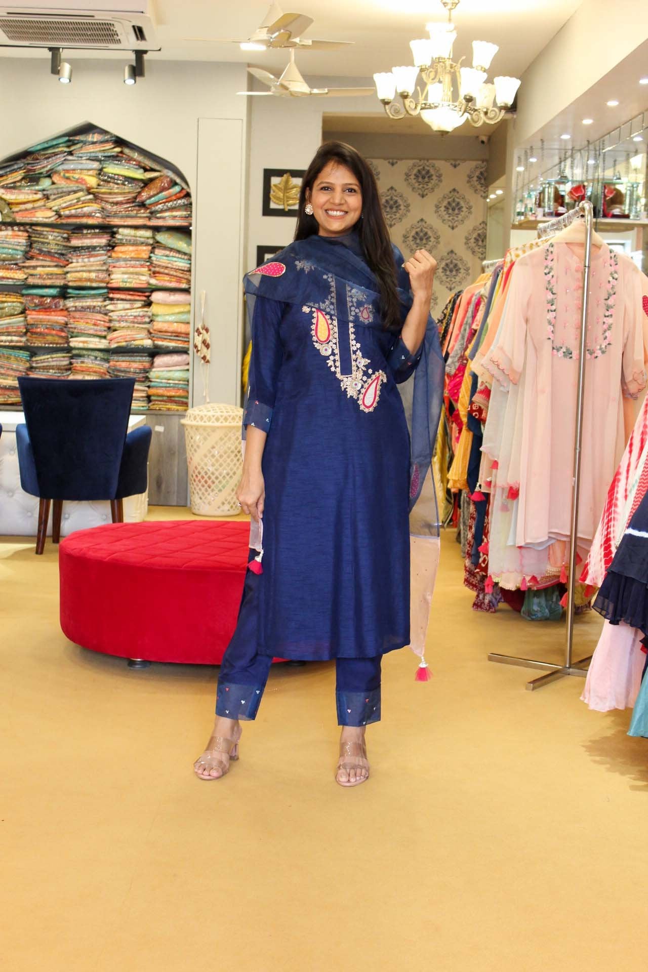 Persian Blue Zardosi Handcrafted Kurta Set.