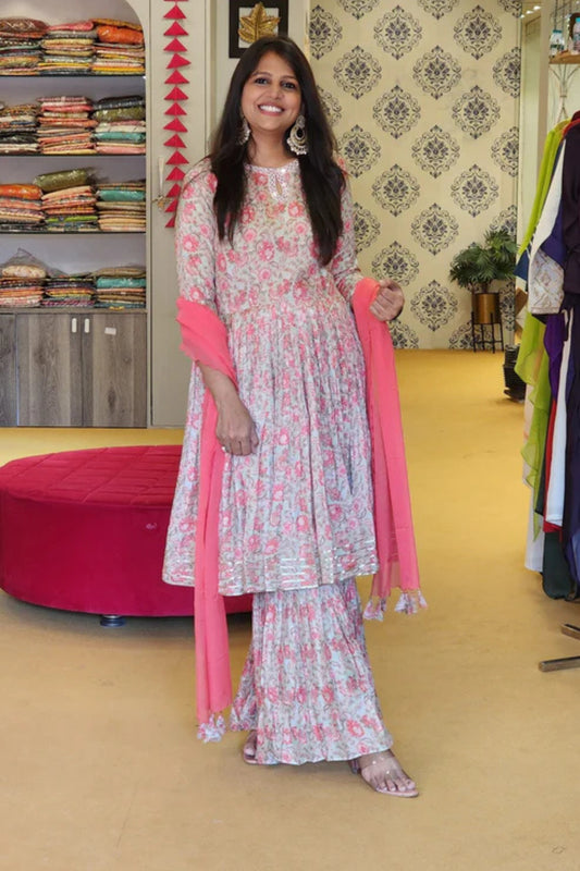 Floral Peplum With Garara Set