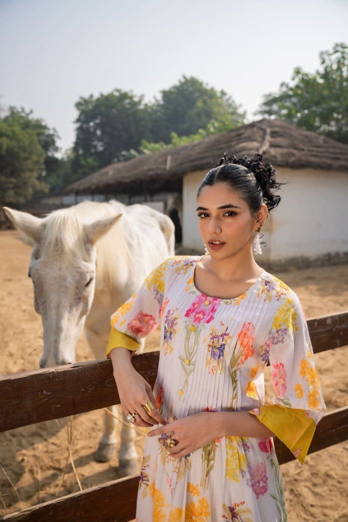 Blooming Floral YellowMul Kurta Set