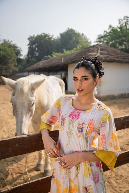Blooming Floral YellowMul Kurta Set
