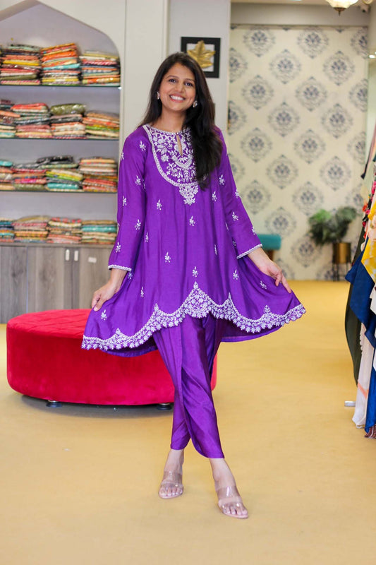 Purple Heavy Zardosi Dhoti Set