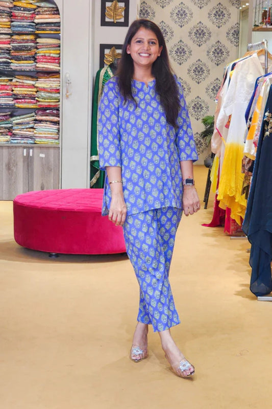 Voilet Block Print Lounge Wear