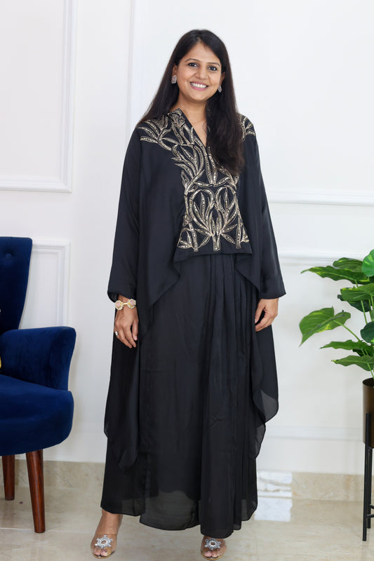 Black Indowestern With Tari Details
