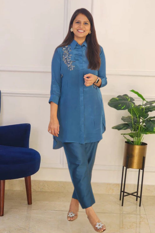 Teal Antique Handwork Co Ord Set