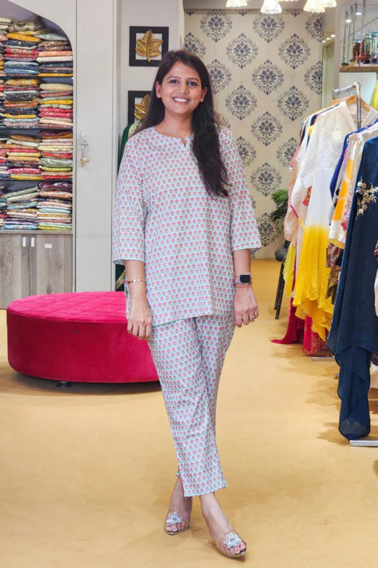 Blue Block Print Lounge Wear