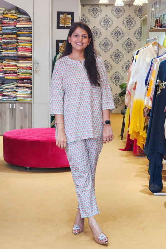 Blue Block Print Lounge Wear
