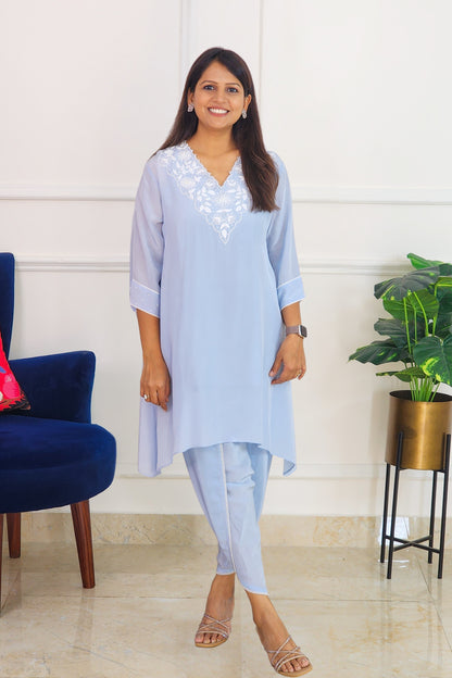 Powder Blue Embroidered Set with Tulip Pants