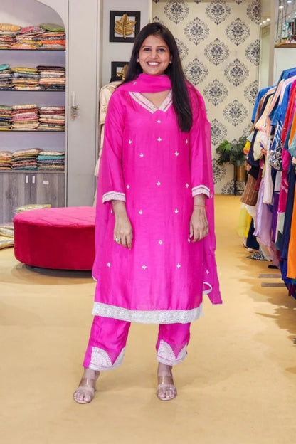 Rani Dola Silk Hand Lucknowi work Suit Set