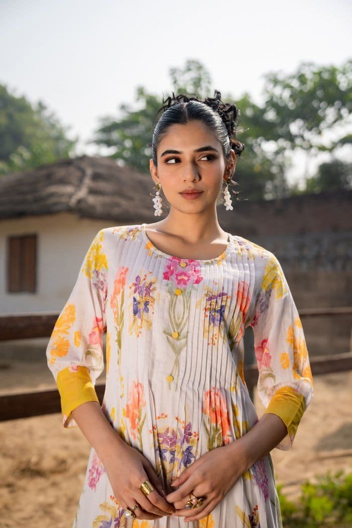 Blooming Floral YellowMul Kurta Set