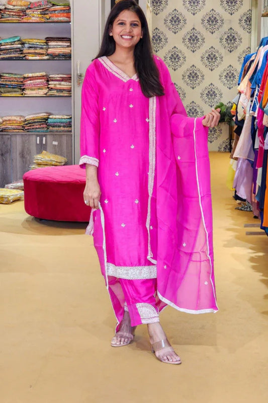 Rani Dola Silk Hand Lucknowi work Suit Set