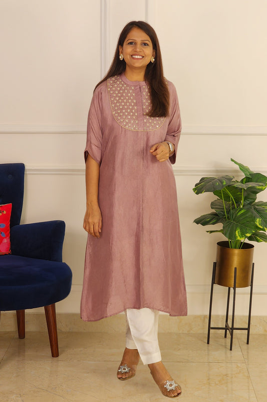 Dove Grey Mirror Yoke Kaftan Set