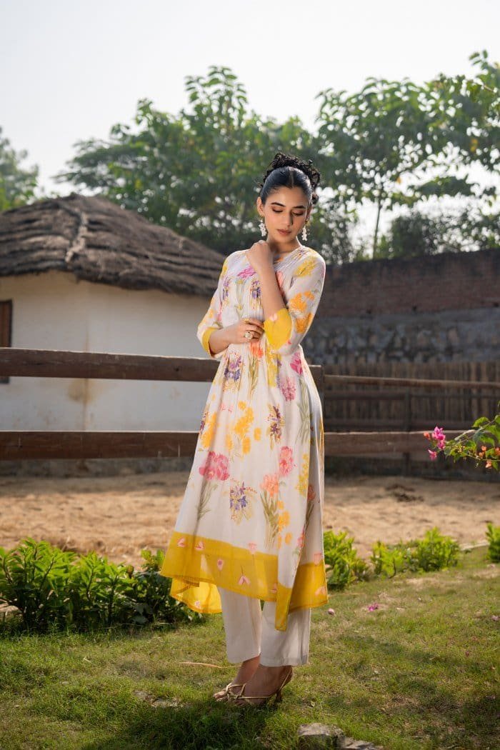 Blooming Floral YellowMul Kurta Set