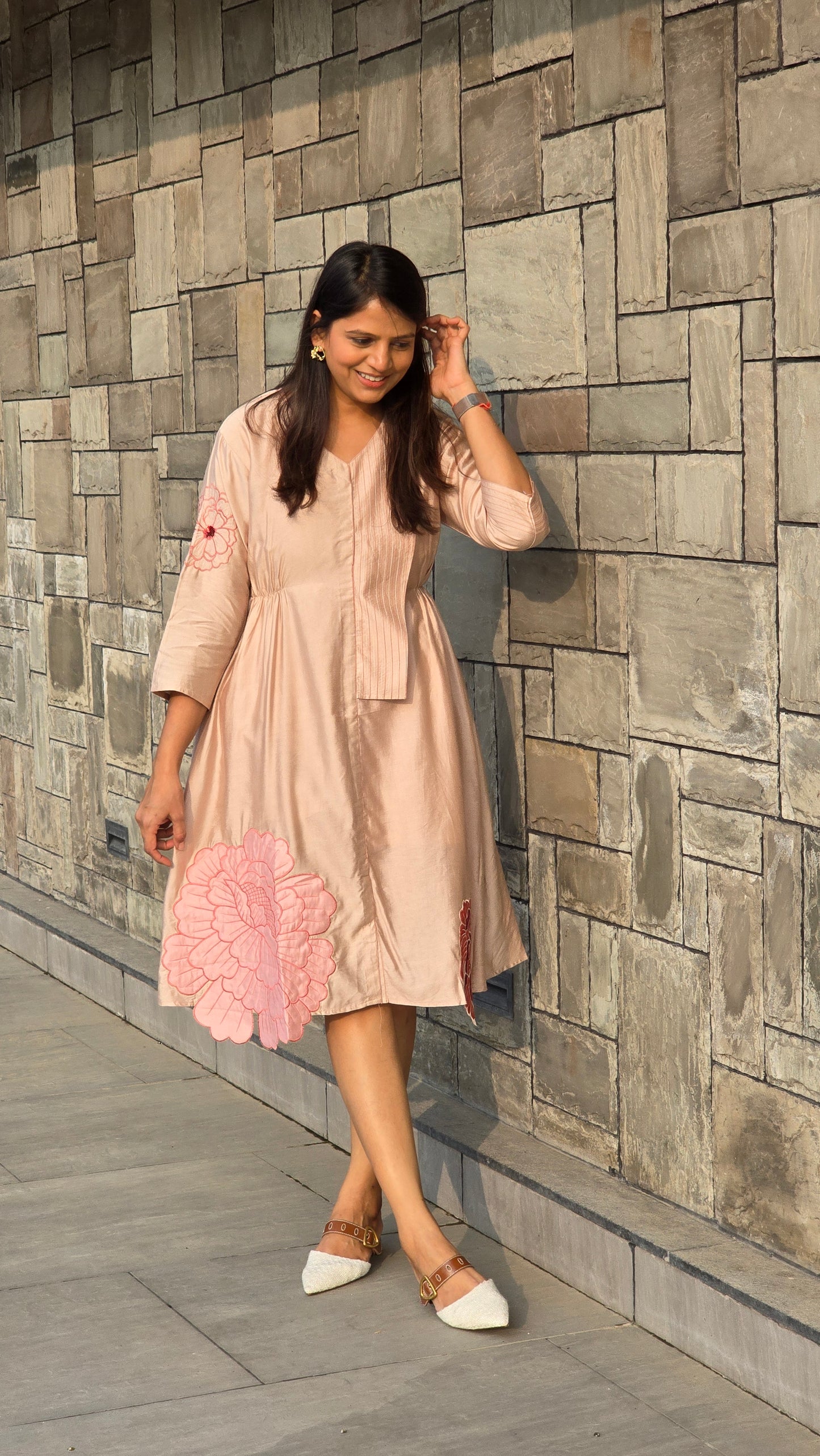 Beige Flower Applique Tunic