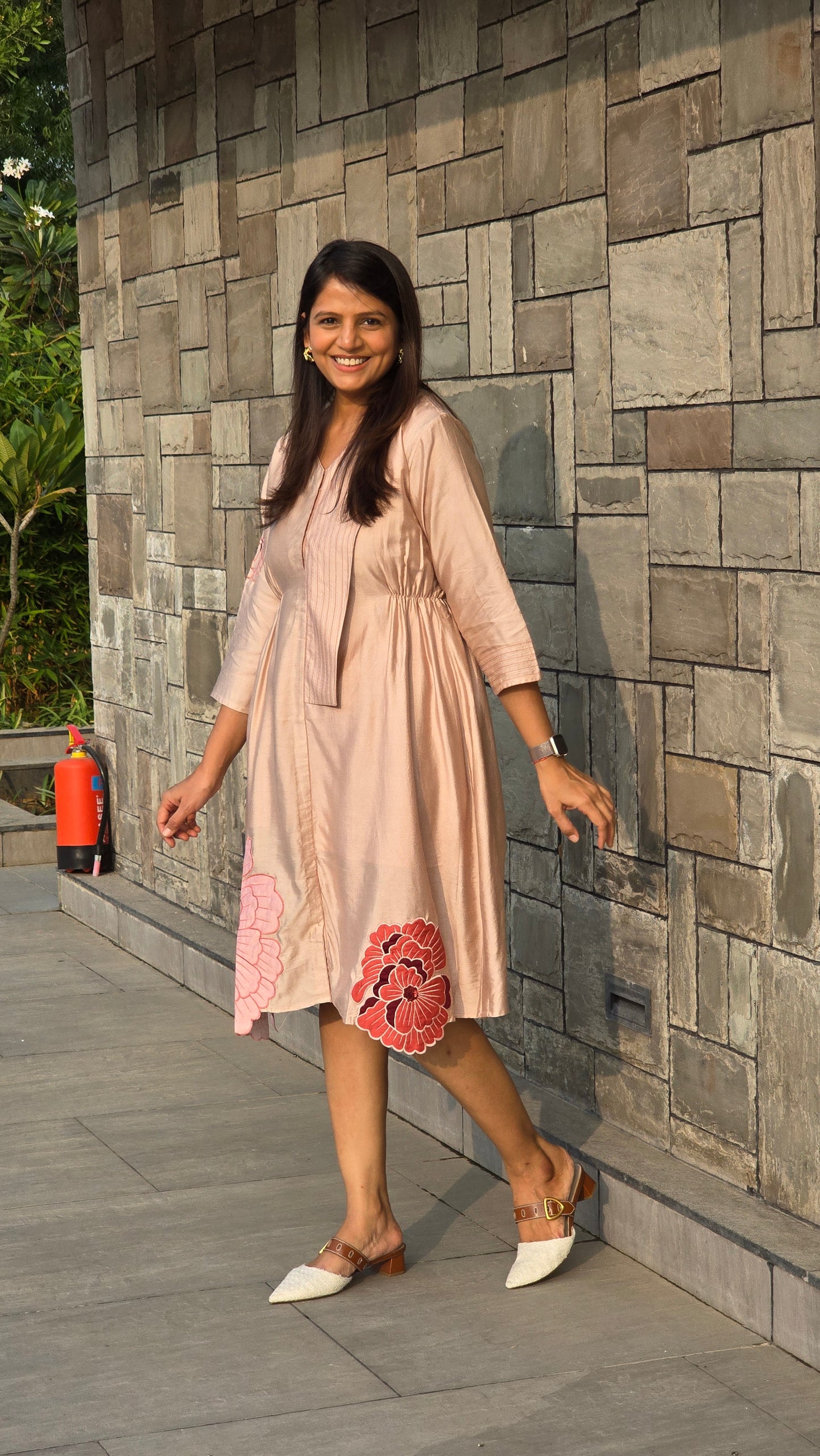 Beige Flower Applique Tunic