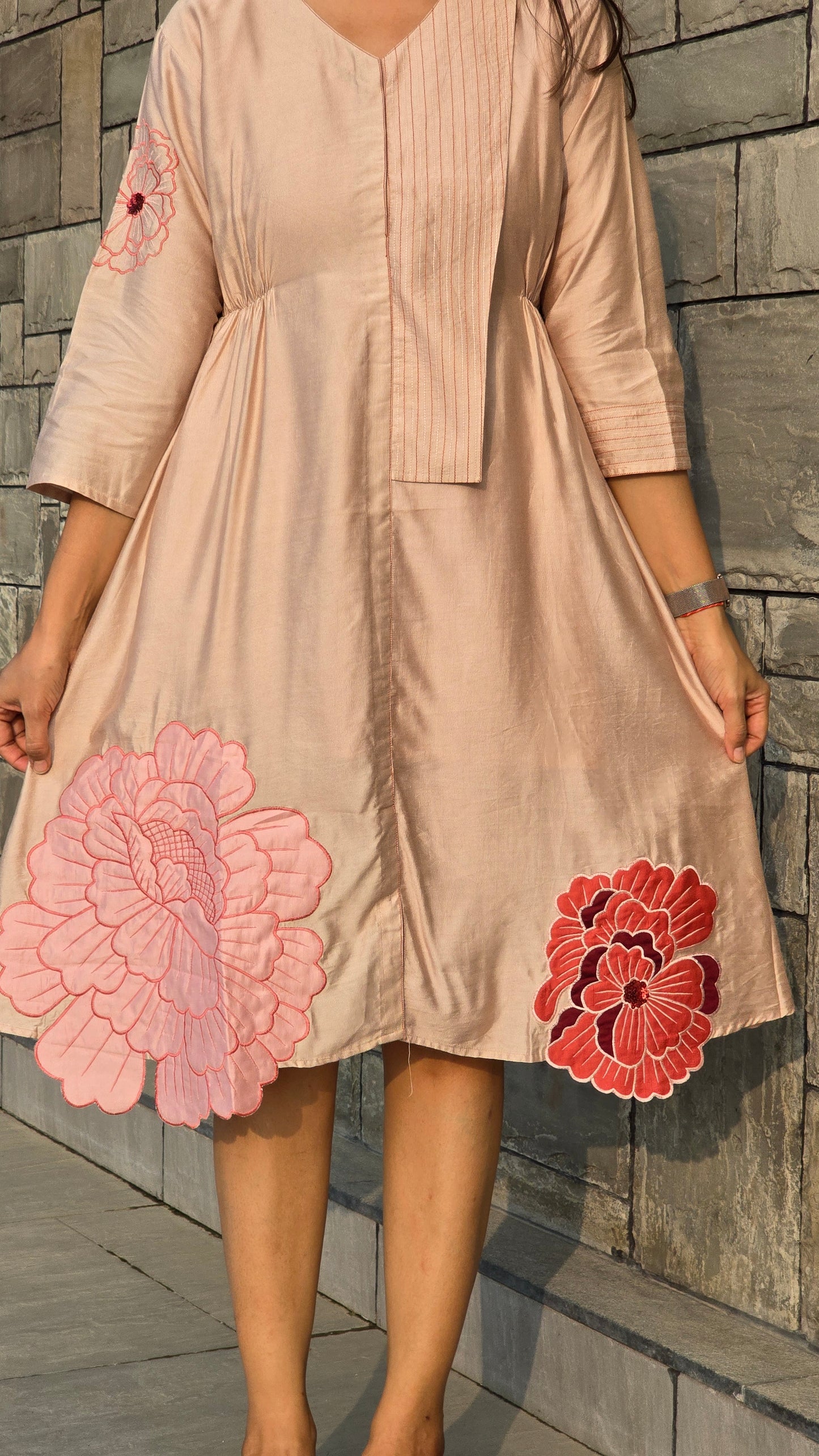 Beige Flower Applique Tunic