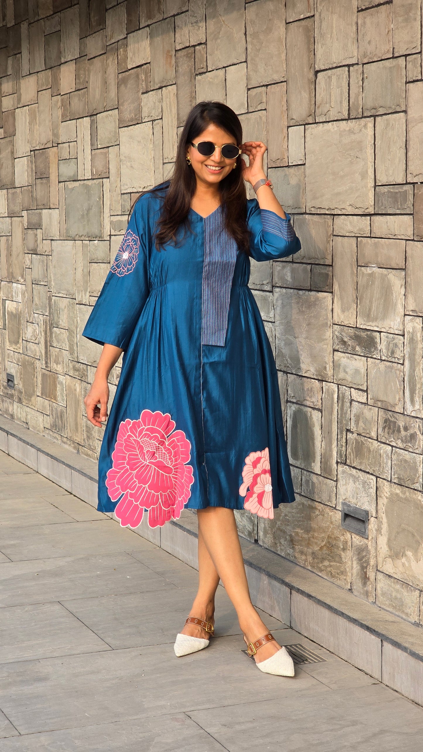 Teal Flower Applique Tunic