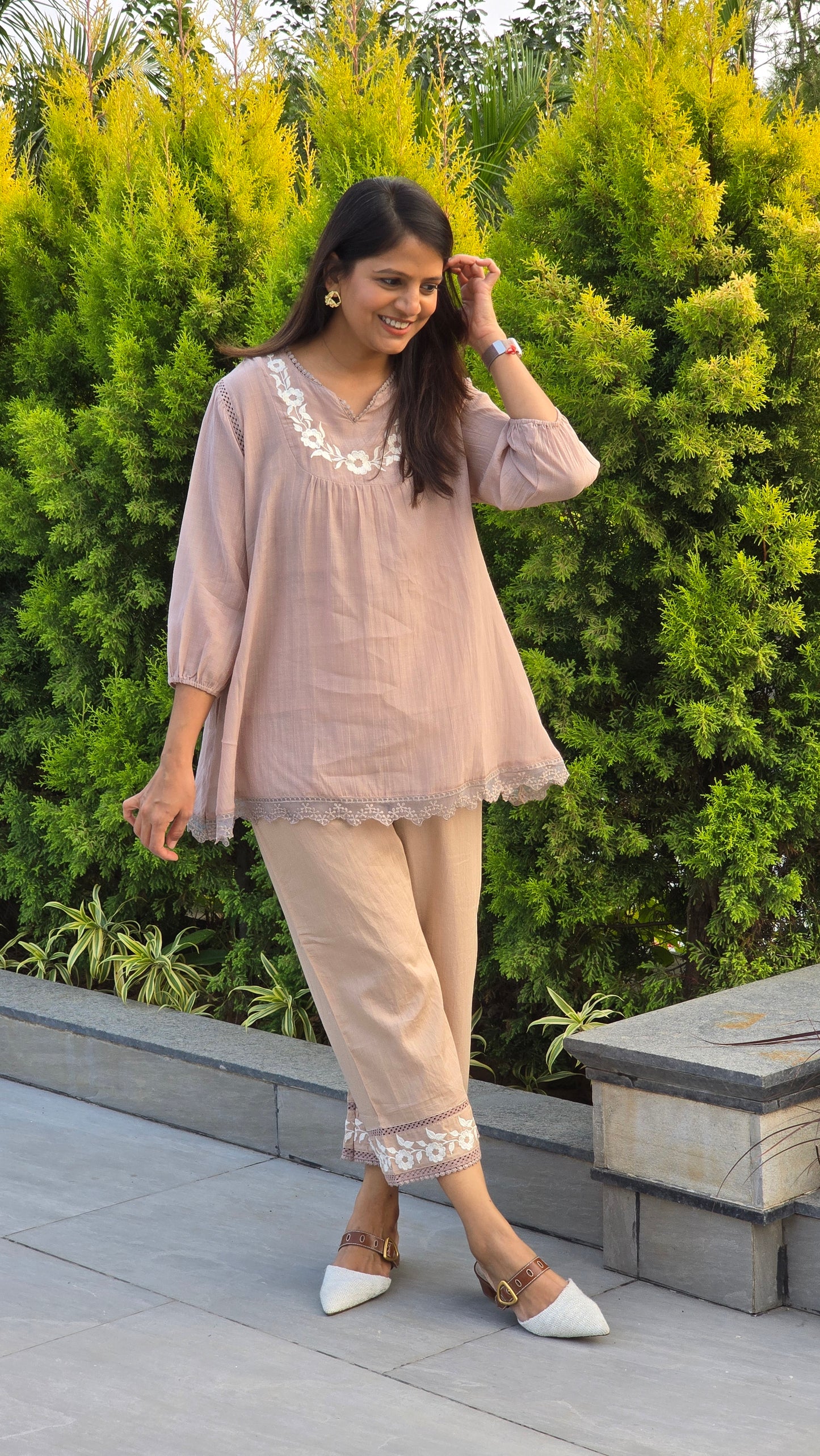 Bisque Flora Embriodery Co ord Set