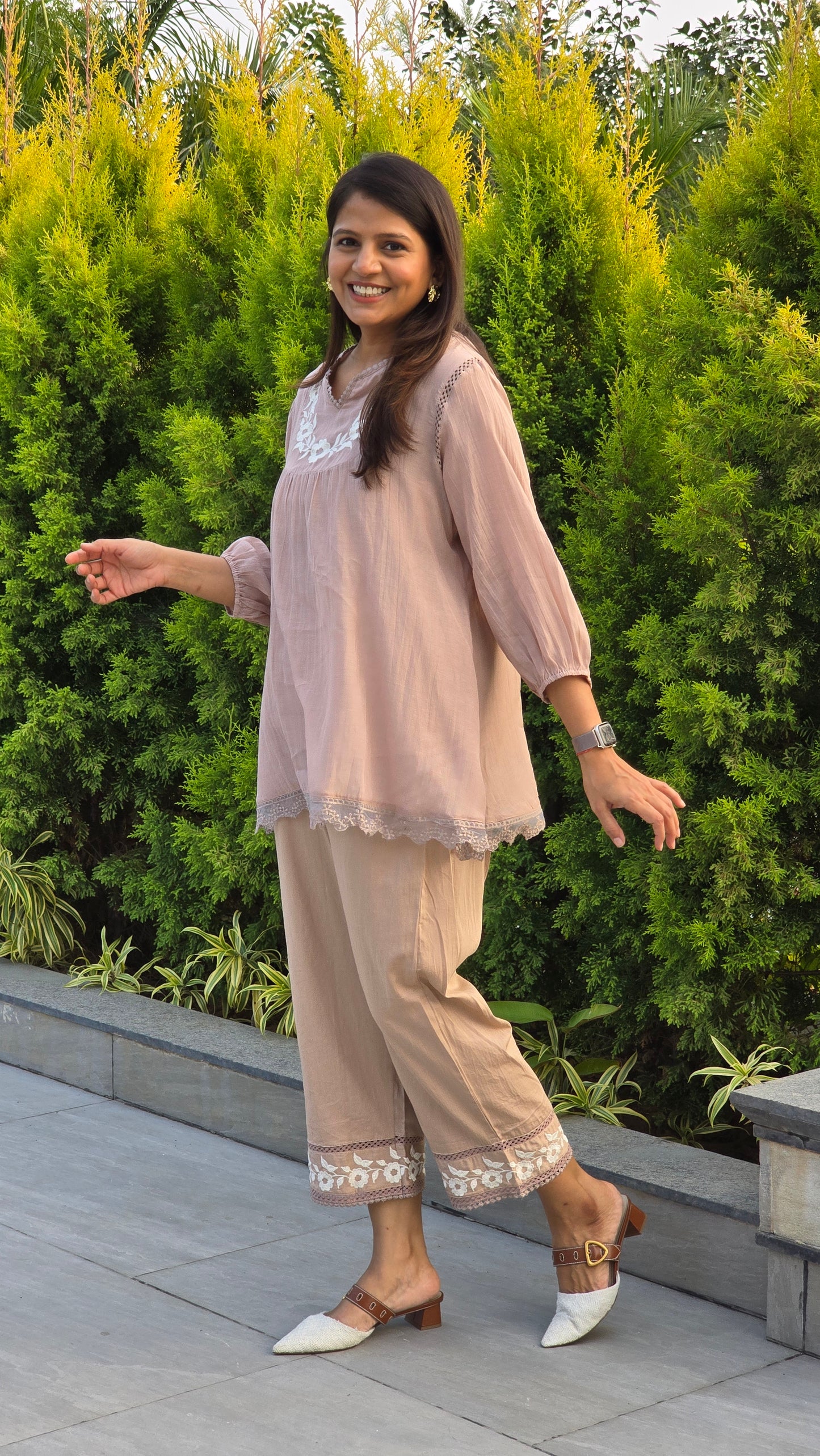 Bisque Flora Embriodery Co ord Set