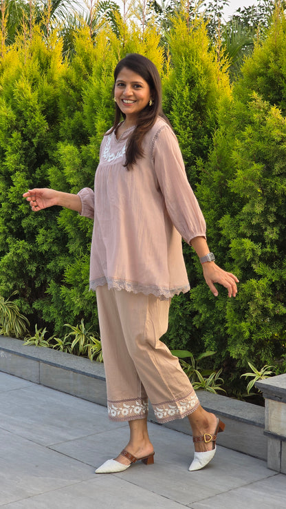 Bisque Flora Embriodery Co ord Set