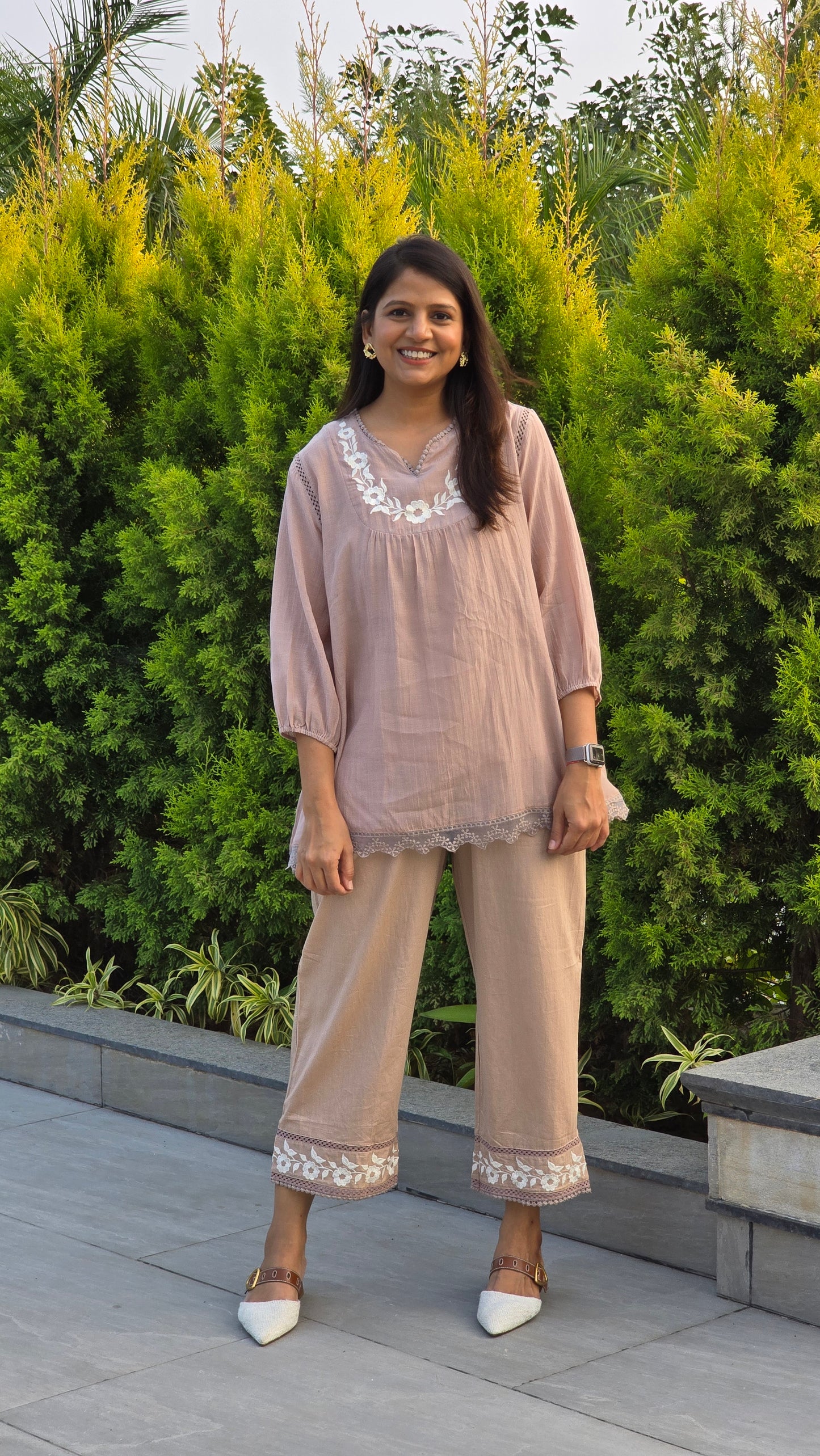 Bisque Flora Embriodery Co ord Set