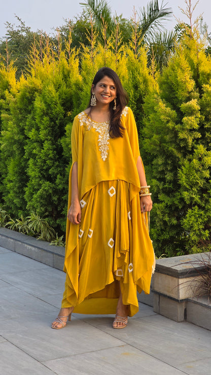 Yellow Fusion Cape Top and Skirt Set