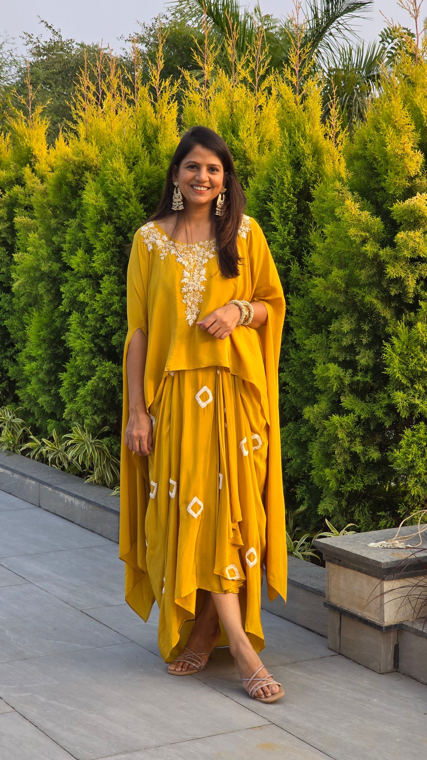 Yellow Fusion Cape Top and Skirt Set