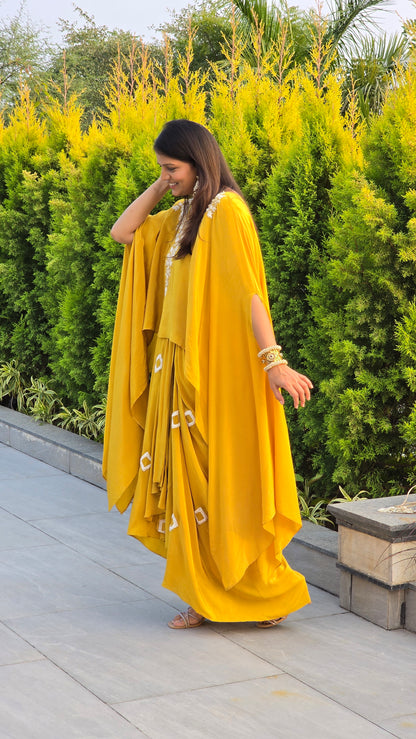 Yellow Fusion Cape Top and Skirt Set