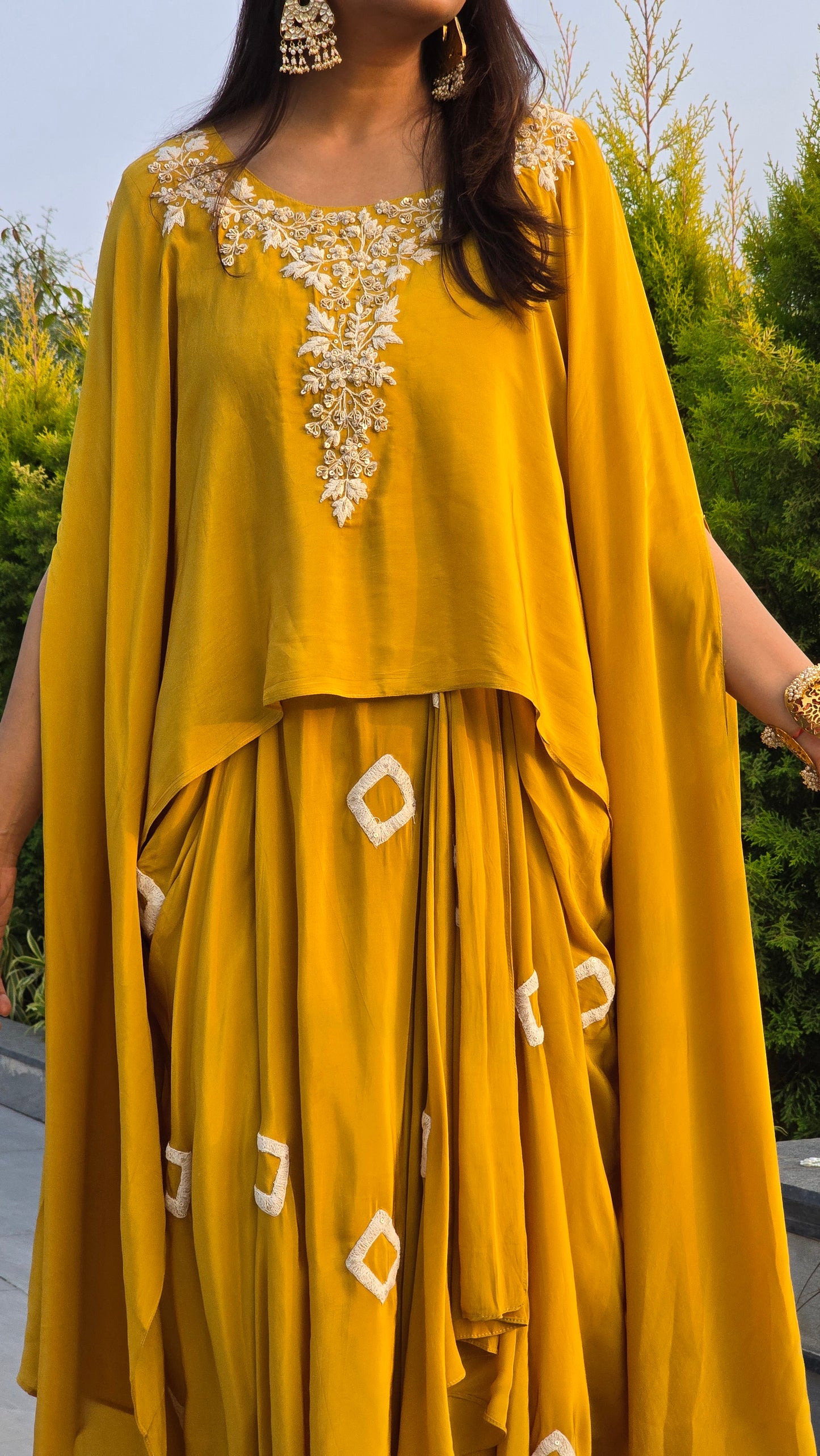 Yellow Fusion Cape Top and Skirt Set