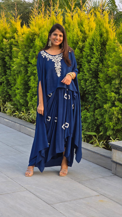 Blue Fusion Cape Top and Skirt Set
