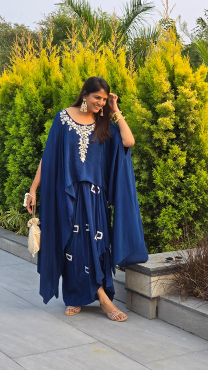 Blue Fusion Cape Top and Skirt Set