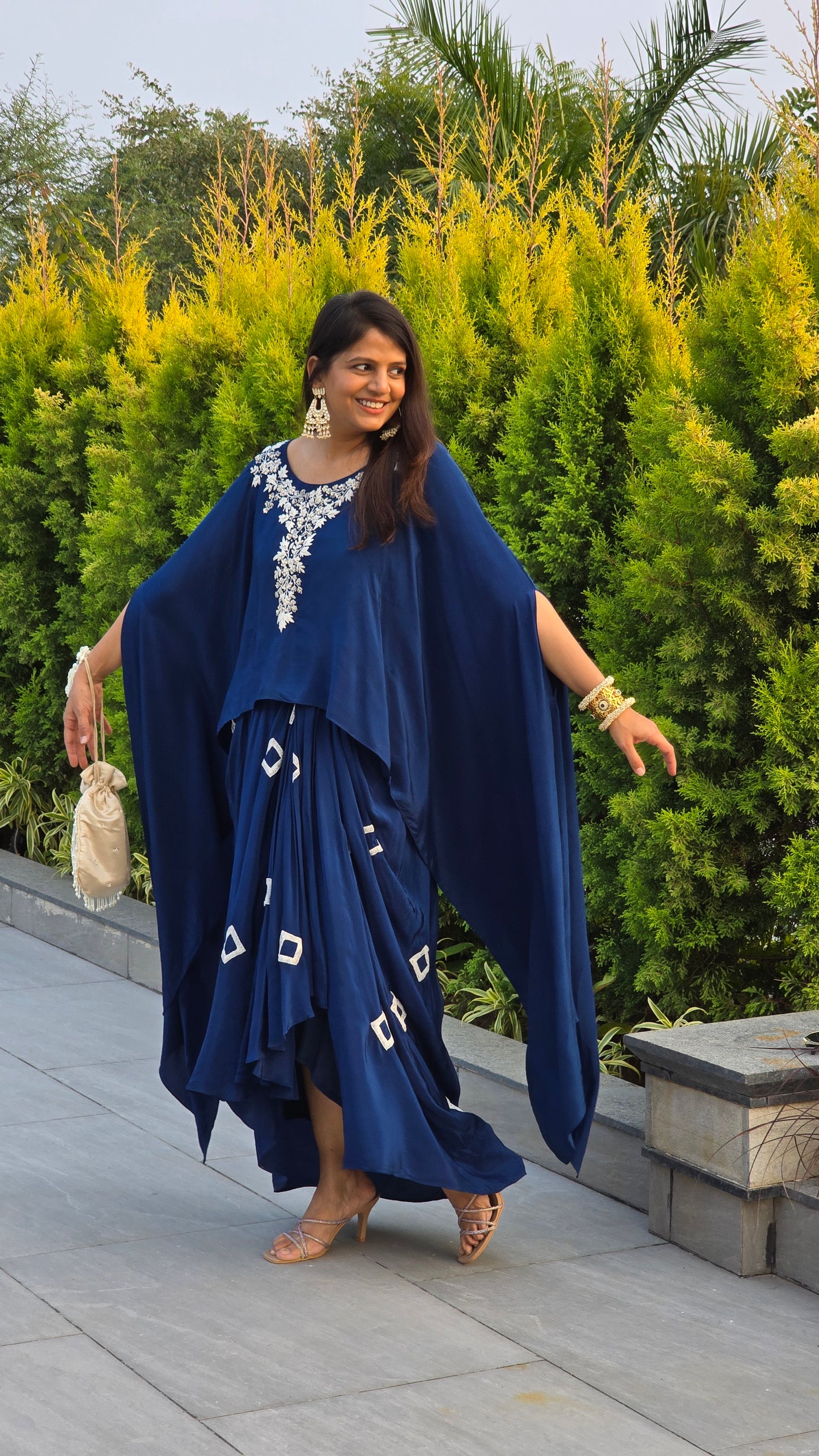 Blue Fusion Cape Top and Skirt Set