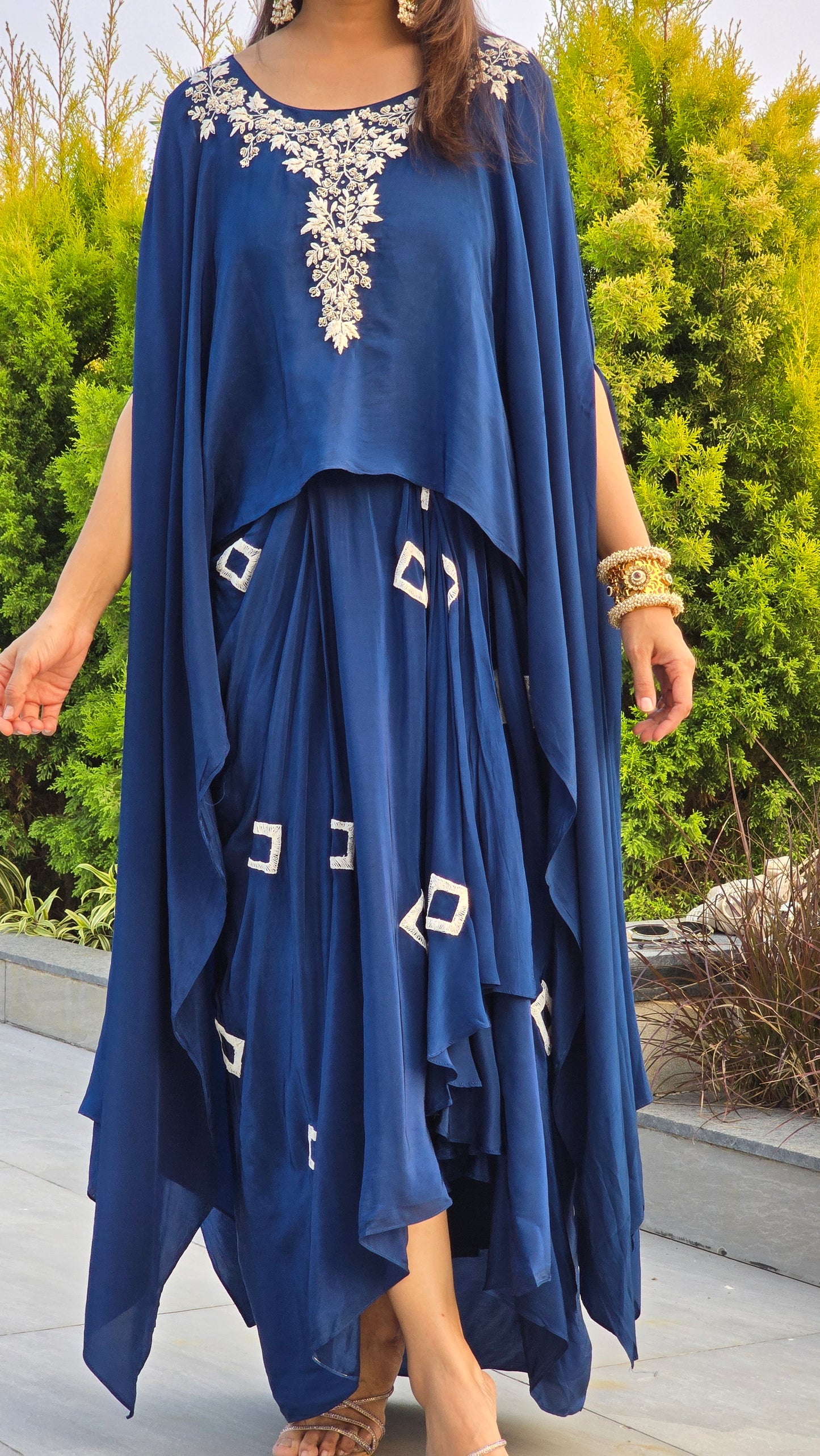 Blue Fusion Cape Top and Skirt Set