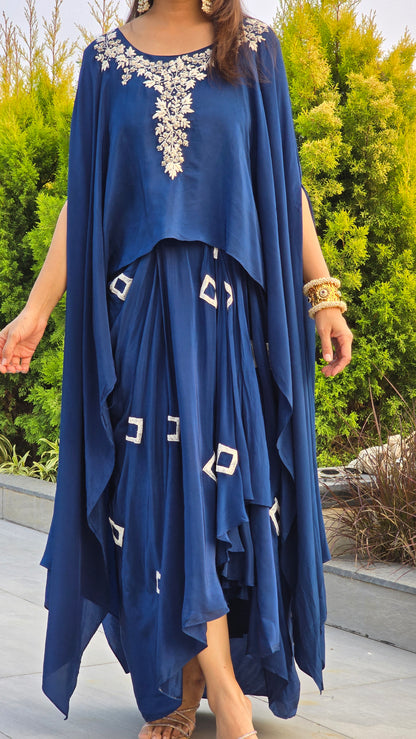 Blue Fusion Cape Top and Skirt Set