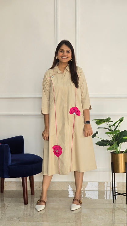Beige Tunic With Pink Embellishments