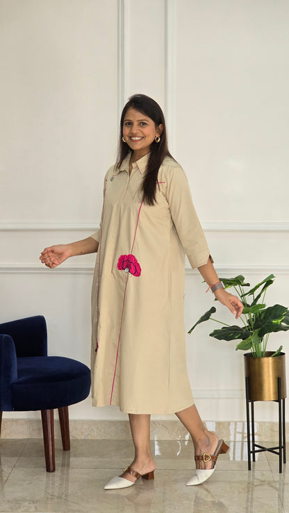 Beige Tunic With Pink Embellishments